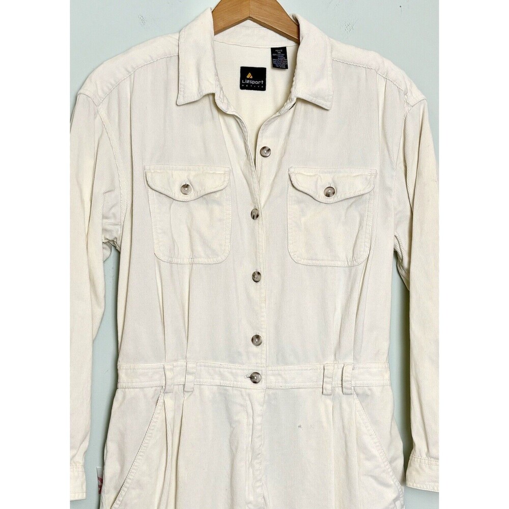 Vintage 90s Y2K Women's Pinwhale Corduroy Cream Jumpsuit Size 10P
